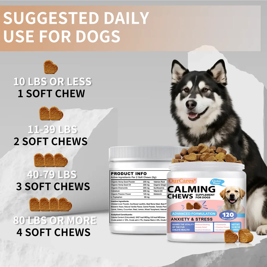 Calm Your Pup with OURCARES Soft Chew Treats - Stress Relief & Composure Support for Dogs