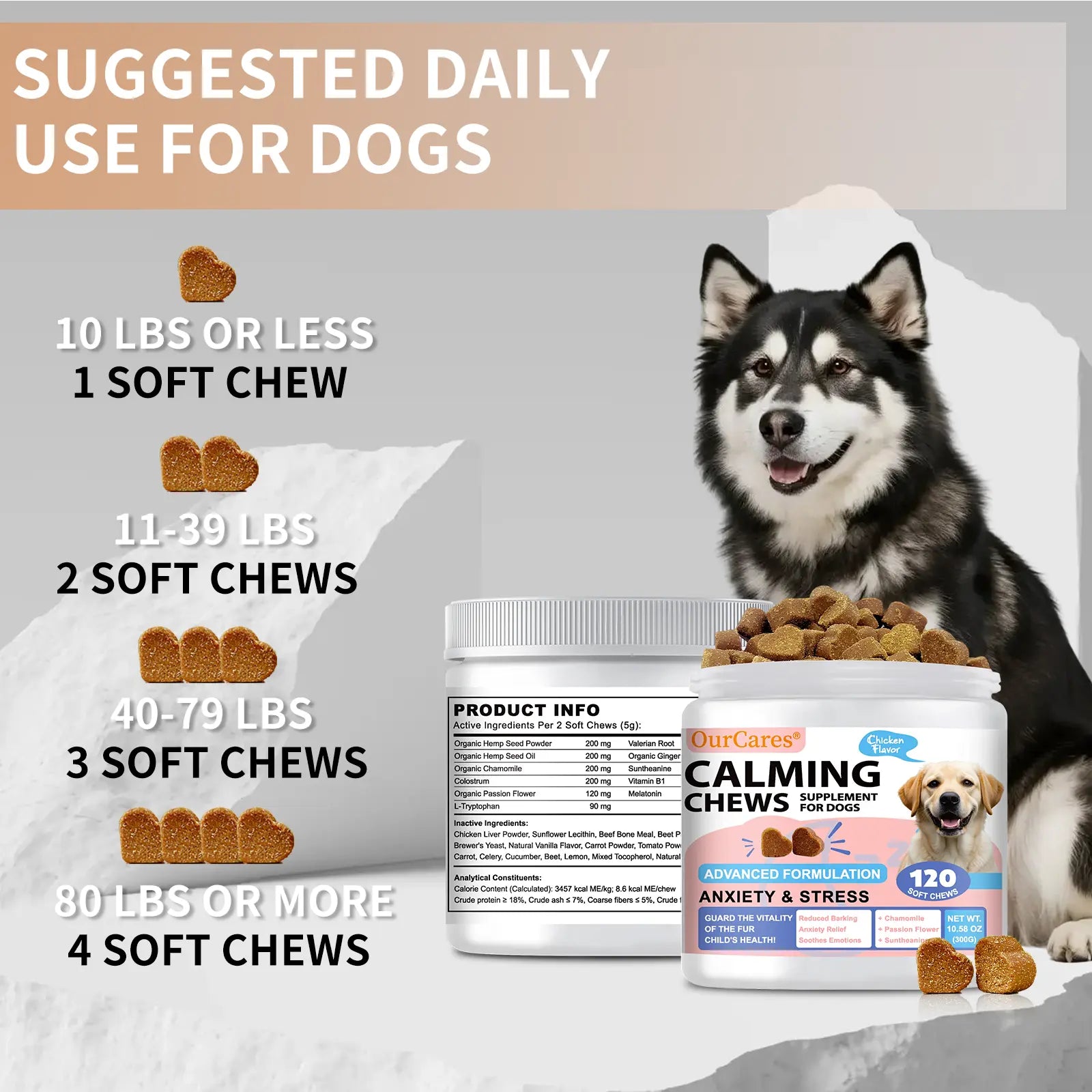Calm Your Pup with OURCARES Soft Chew Treats - Stress Relief & Composure Support for Dogs